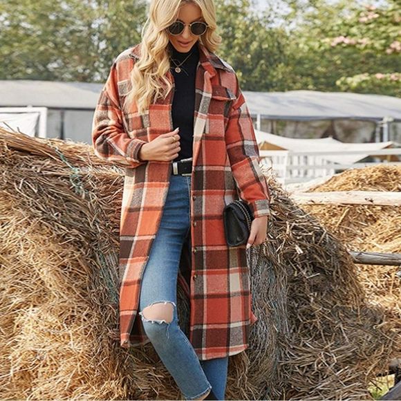 Pocketed Plaid Long Sleeve Jacket